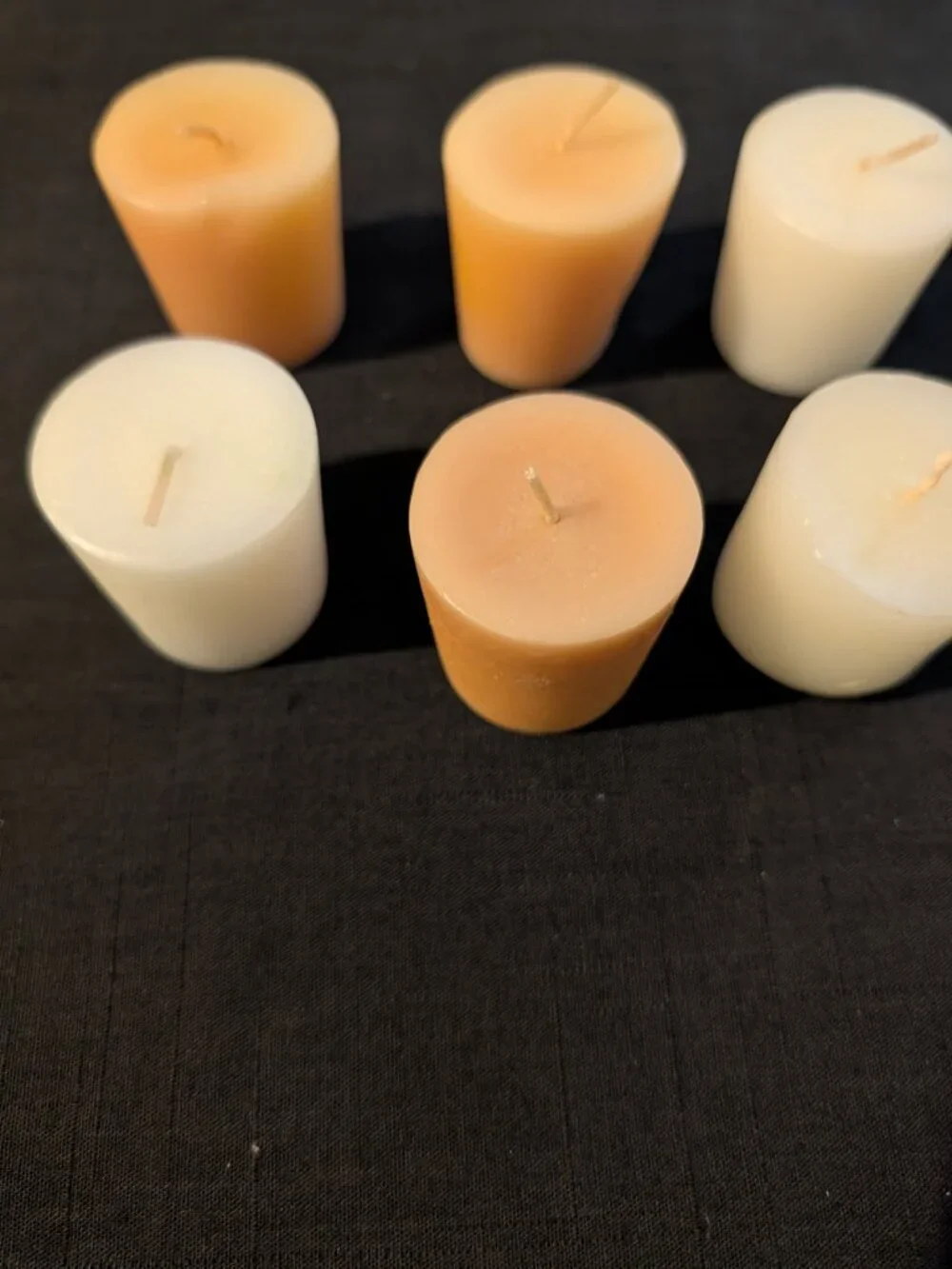 Lot of 6 Unscented Votive Candles – Peach Orange & Cream White